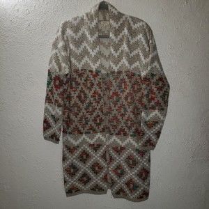 Debut Sz S/M Aztec Cardigan Sweater Colorful Southwestern Open Front Long Duster